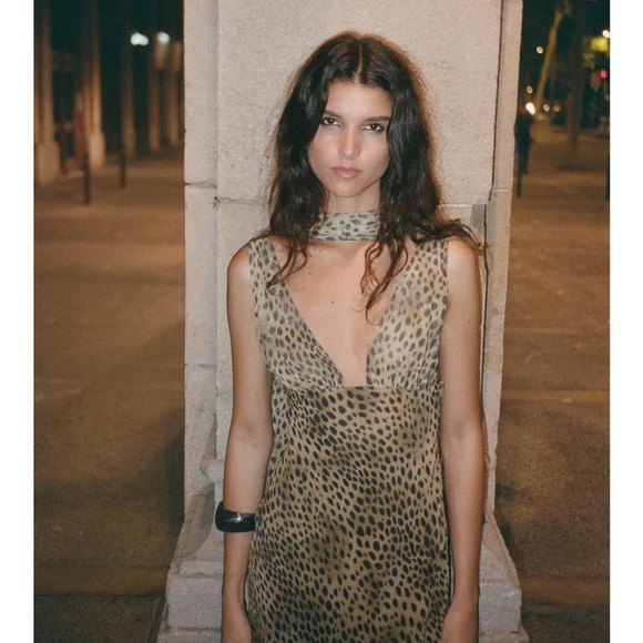 Zara Animal Print Foulard Maxi Dress | Leopard Evening Gown Scarf L NWT SOLD OUT - Picture 4 of 6